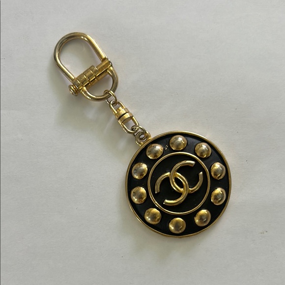 CHANEL Accessories - Chanel Black and Gold Keychain